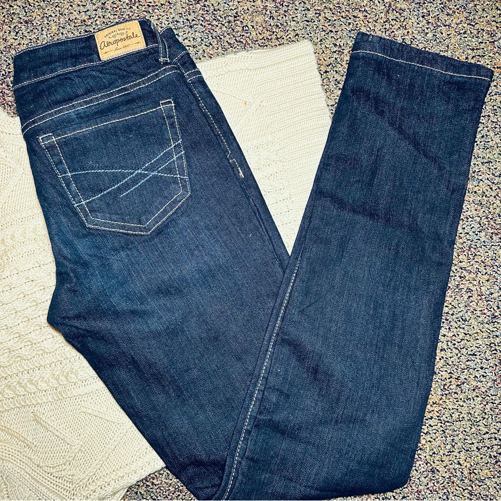 ❤️2/$20 BUNDLE❤️ Aeropostale Dark Wash Bayla Skinny Jeans Size 0 Reg